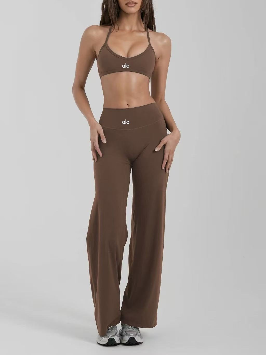 Ensemble Alo Marron Chocolat Halter & Pantalon Large